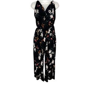 Kaileigh Black Floral Crop Straight Leg Spaghetti strap Summer Jumpsuit Women L